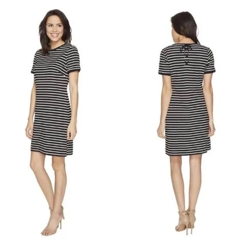 Catherine Malandrino Women's Black/White Stripe Short Sleeve Dress Size L